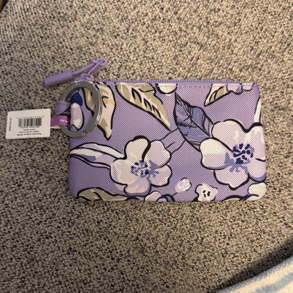 NWT Vera Bradley Lighten Up Zip ID Case in pattern “Wild Roses Lavender”